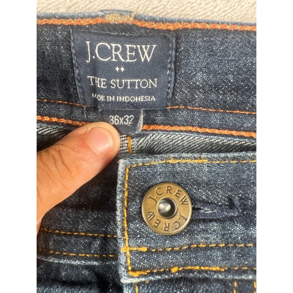 J.Crew The Sutton Selvedge Denim Jeans Mens 36x32 Dark Wash Straight Leg Blue